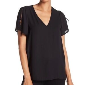 Black V-Neck Short Sleeve Blouse